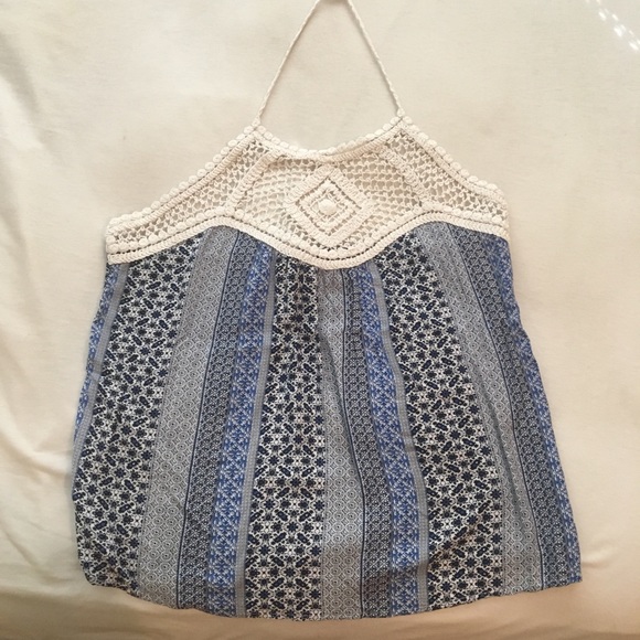 Blue Halter Top with Crocheted detail! - Picture 1 of 4
